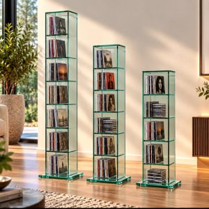 CD / DVD Glasregal NO. Klarglas Rückwand Mattglas in 3 Höhen