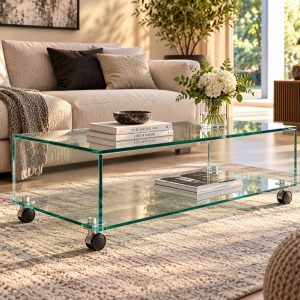 Glas Couchtisch Rotelle rollbar